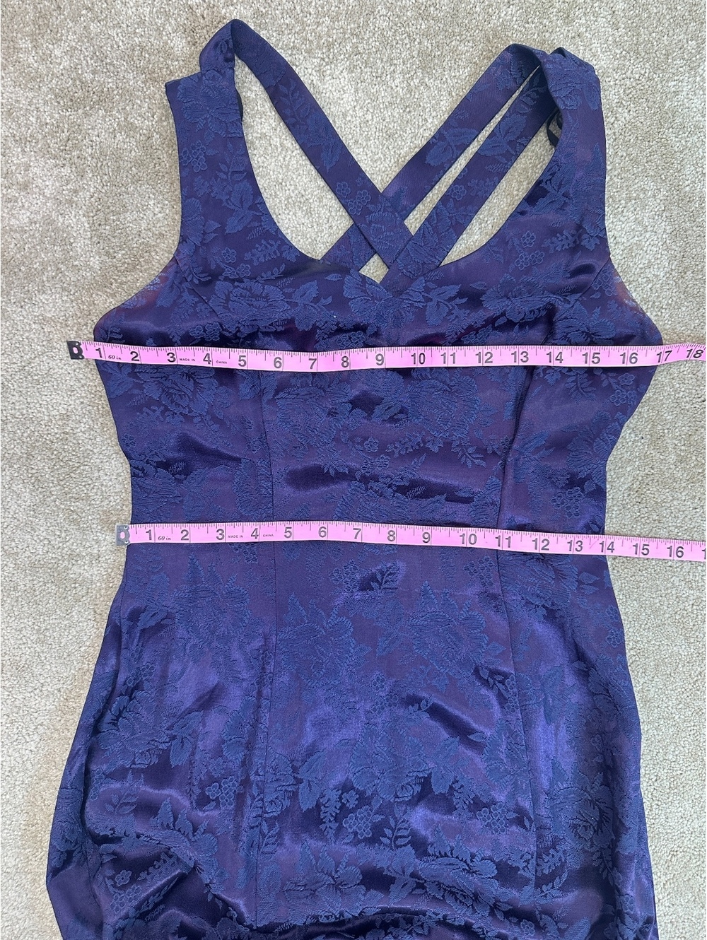 VTG Y2K Sz 3/4 Dawn Joy Violet Blue Floral Jacquard Maxi Dress Sheath Gothic - Picture 7 of 7